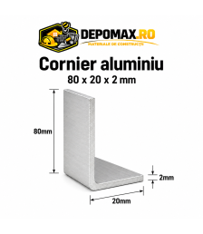 Cornier aluminiu 80 x 20 x 2 mm, 6 metri (EN AW-6060)